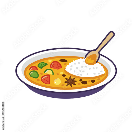 Curry dish with rice icon for food delivery apps, Indian restaurant branding, and cooking tutorials