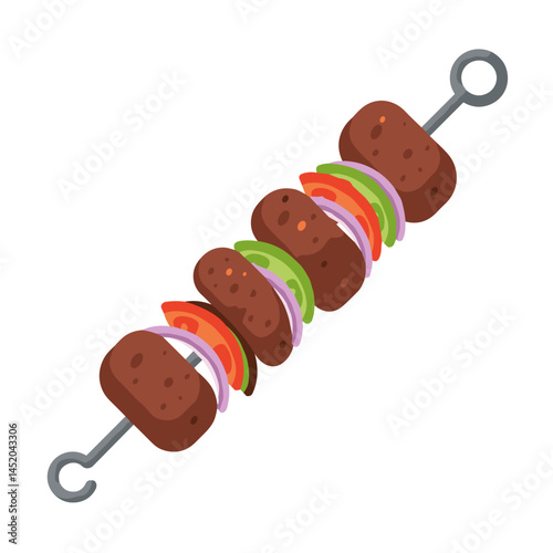 Grilled kebab skewer icon for barbecue menus, summer food apps, and grill party invitations