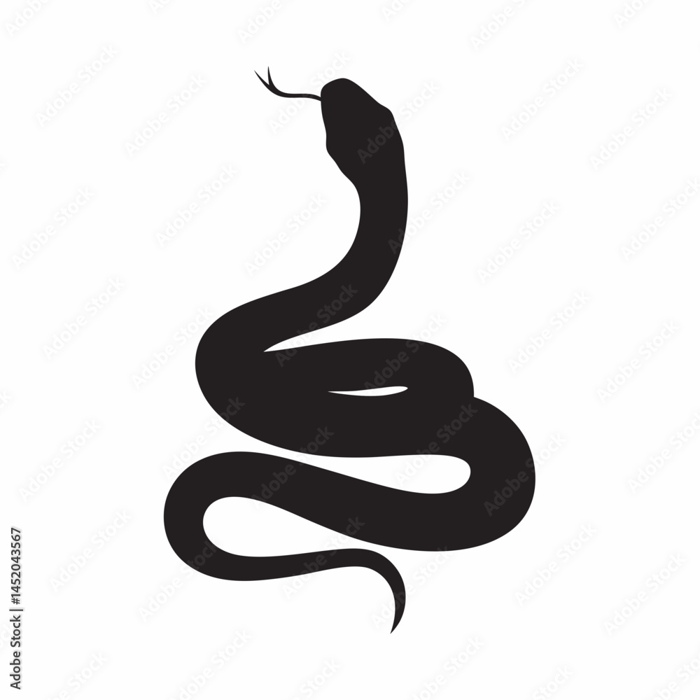 Fototapeta premium Striking Cobra Silhouette Elegant Black Snake Shape in Minimalist Design on White Background