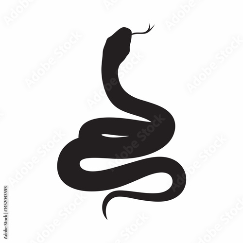 Elegant Cobra Silhouette Striking Black Snake Shape Against White Background Bold Outline Art