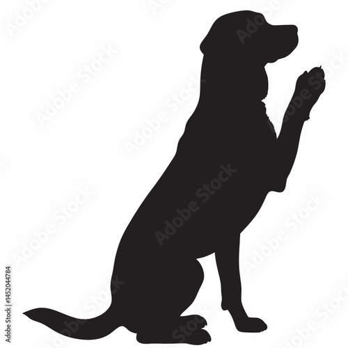 A loyal dog silhouette paw raised in playful supplication striking a strong pose against a pure white background Simple