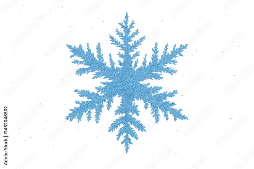Obraz premium A detailed blue snowflake with intricate, symmetrical patterns and sharp, pointed branches.