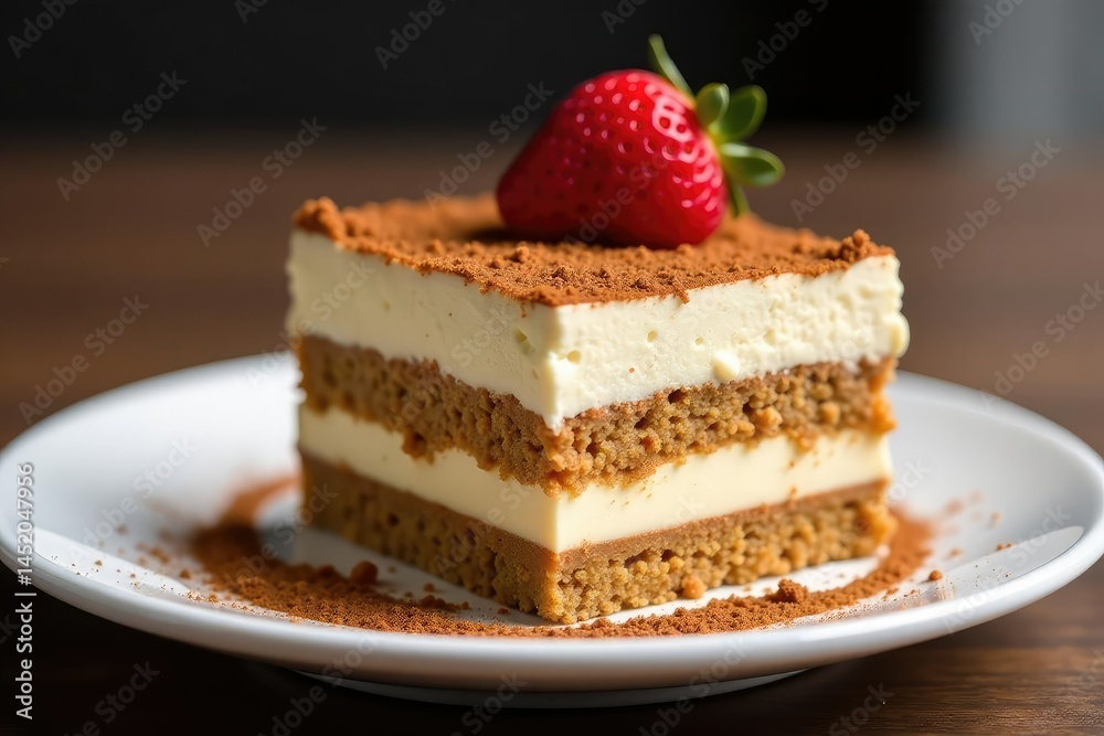 Individual portion of tiramisu, showcasing its texture and layers , sweet treat, isolated Individual portion of tiramisu, showcasing its texture and layers , sweet treat, isolated