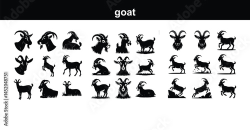Goat Silhouette Set | Farm Animal Icon Collection Goat Icons Bundle | Livestock, Mountain Goat Silhouettes