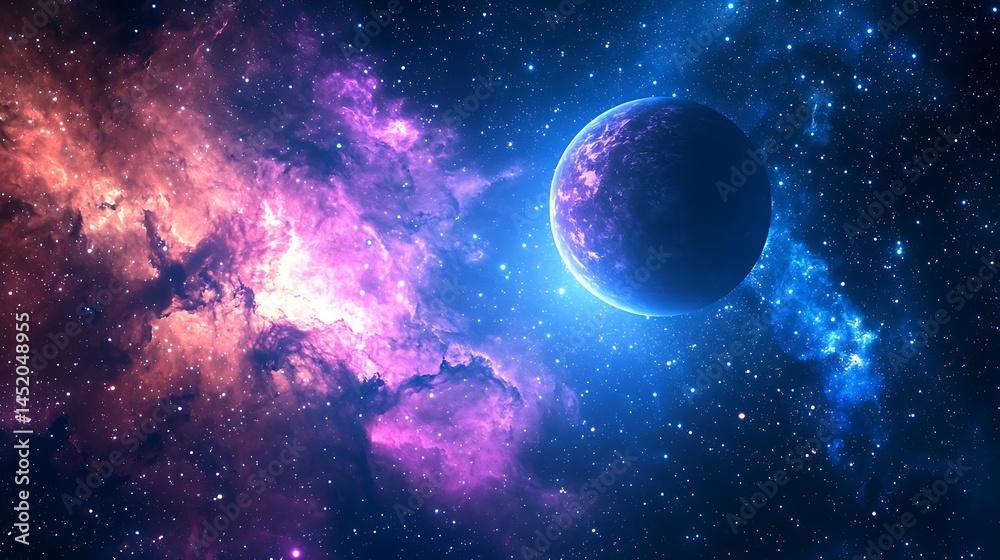 Obraz premium Planet in vibrant nebula.