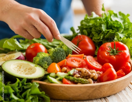 woman hands preparing salad
