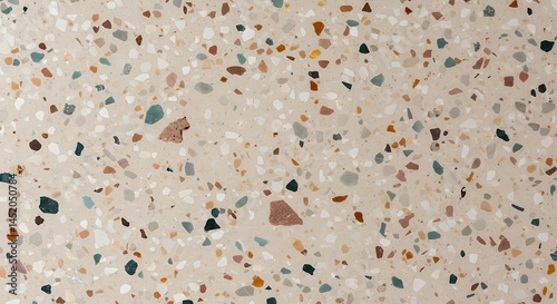 Terrazzo Tile Surface with Colorful Chips and Smooth Beige Matrix