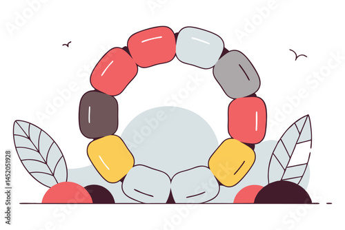 Round pebbles form a looping flower ring softly overlapping