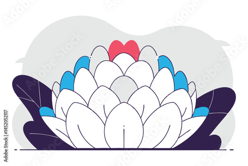 Rounded oval petals arranged tightly like a birds nest