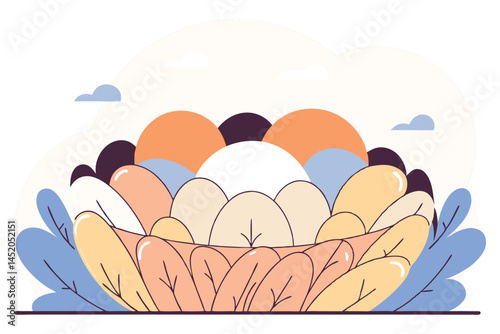 Rounded oval petals arranged tightly like a birds nest