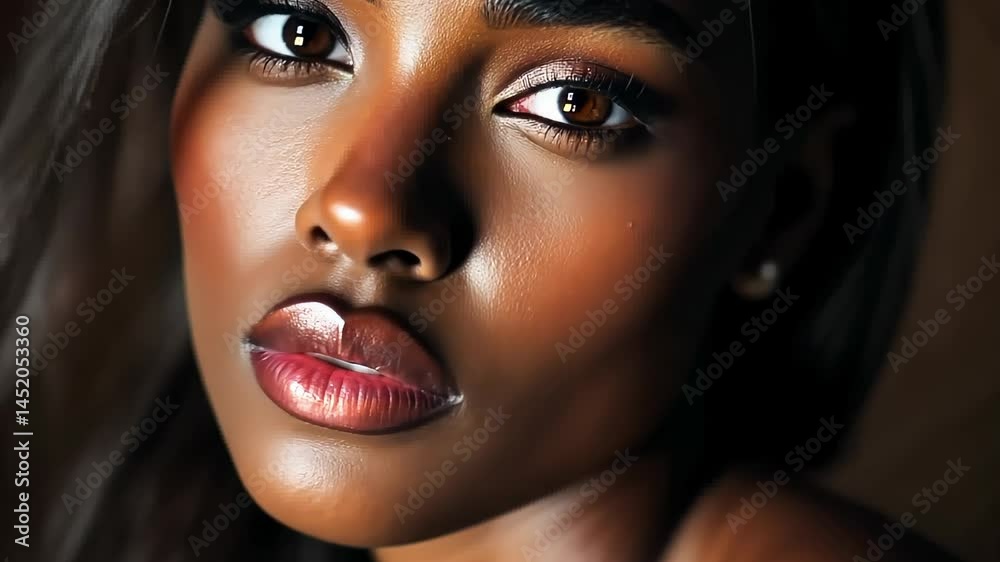 Captivating gaze of a model exploring beauty in natural light during an intimate portrait session indoors Generative AI