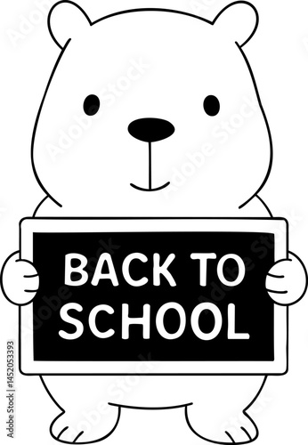 Capybara holding sign that says Back to School with cheerful expression