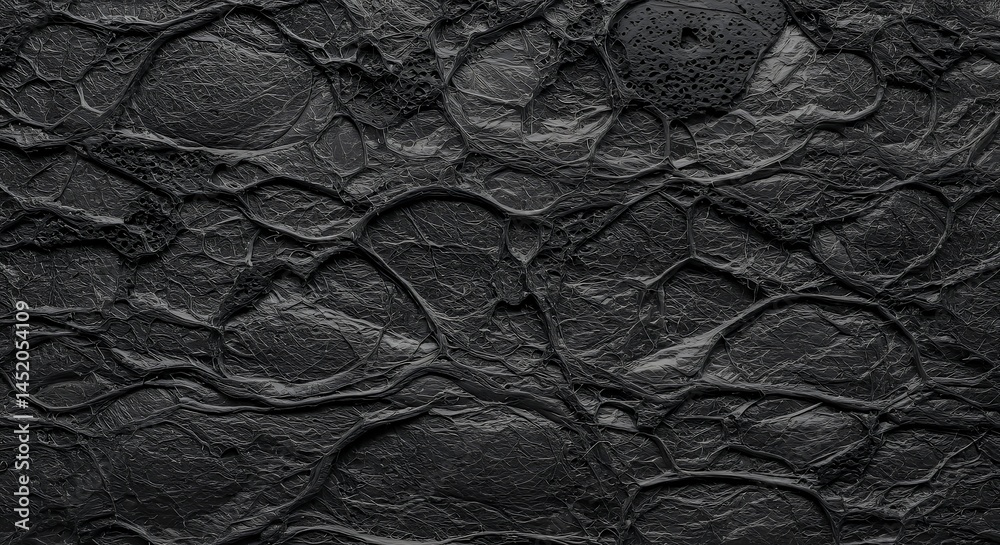 Dark Textured Surface with Raised Patterns and Bubble Shapes