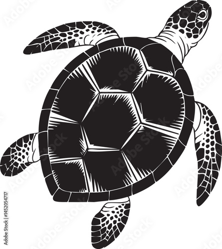 Stylish black and white sea turtle graphic.