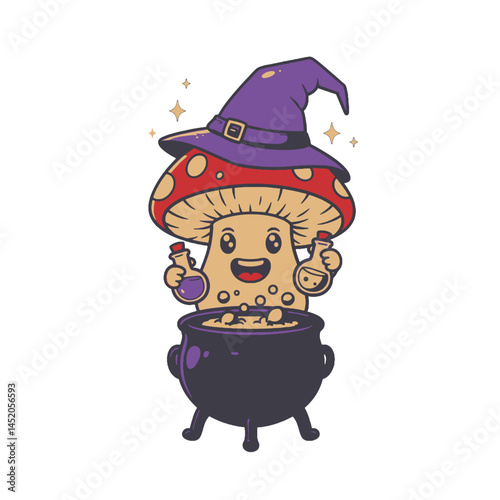Cute Mushroom Witch Brewing Potions