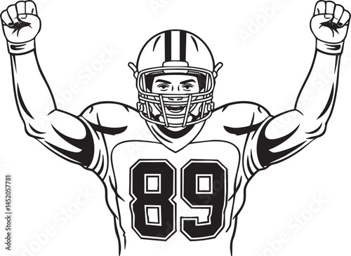 Excited American Football Player Celebrates a Touchdown.