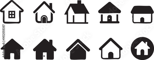 Black House Icons Set - Home Symbols Collection in Minimal Style