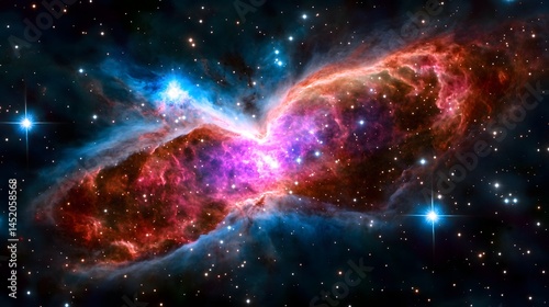 Stunning Cosmic Nebula A Vibrant Display of Celestial Colors and Star Clusters in Deep Space