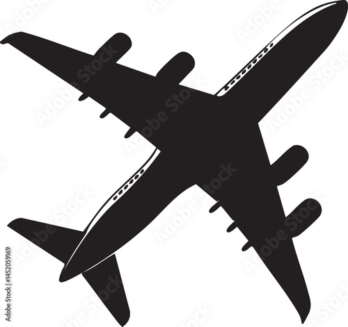 Simple black silhouette of a commercial airplane in flight.