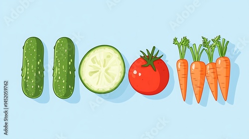 Fresh Vegetables Cucumbers with Carrot, and Tomato.