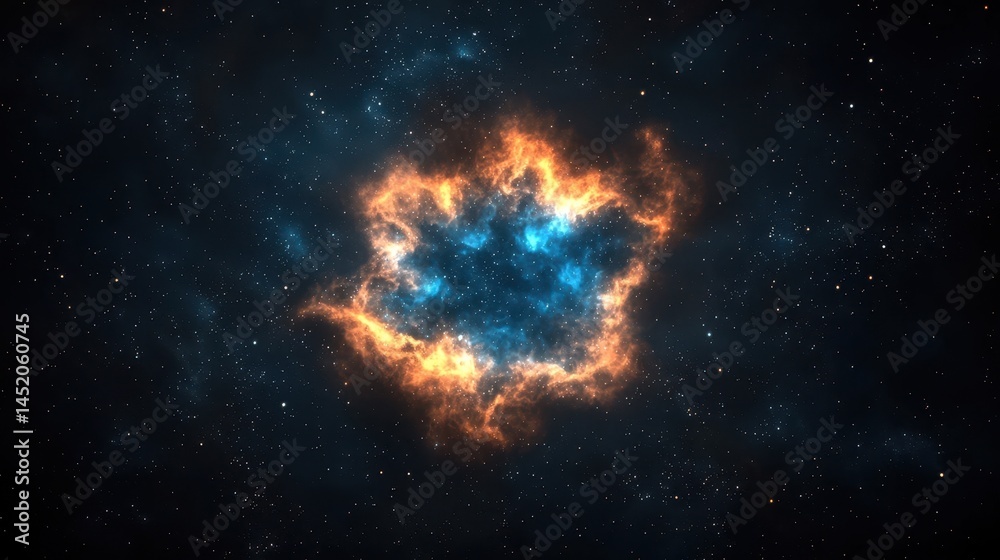 Naklejka premium Colorful Cosmic Nebula with Bright Flames and Starry Background in Deep Space