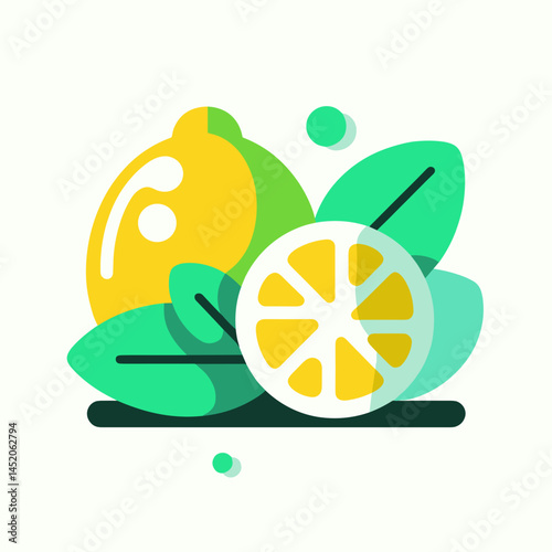 Detox Mint and Lemon Illustration with Leaves on Light Background  