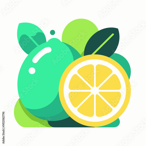 Detox Mint and Lemon Illustration with Fresh Fruits  