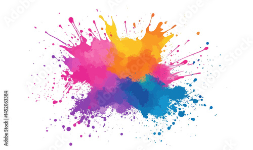 Vibrant Colorful Ink Splash Paint Splatter Explosion on White Background for Creative Designs