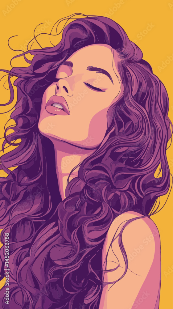 Elegant Woman with Long Curly Hair in Pop Art Style Vector Illustration Elegant Woman with Long Curly Hair in Pop Art Style Vector Illustration