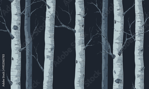 Minimalist Birch Tree Forest Seamless Pattern Vector for Nature-Themed Designs
