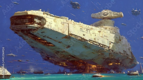 Large spaceship over water