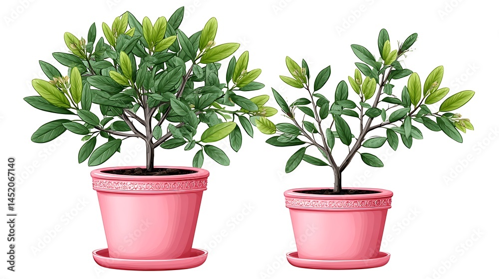 Fototapeta premium Pink Potted Plants Lush Greenery with Home Decor.