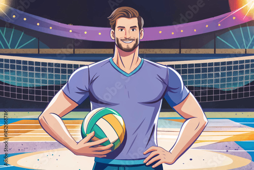 Male professional volleyball player with ball vector , Strong action and fitness concept perfect for sports branding, athlete training visuals, and healthy lifestyle