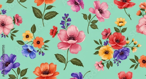 Wallpaper Mural Floral Pattern Seamless Repeating Design with Colorful Flowers Torontodigital.ca