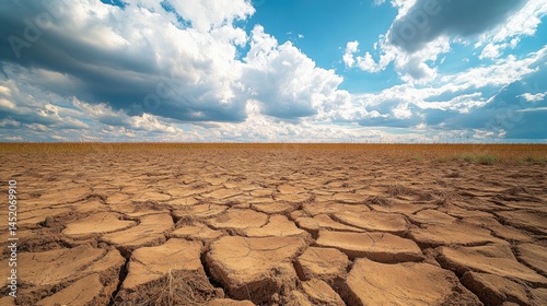 Extensive cracked earth under a dramatic sky. photo
