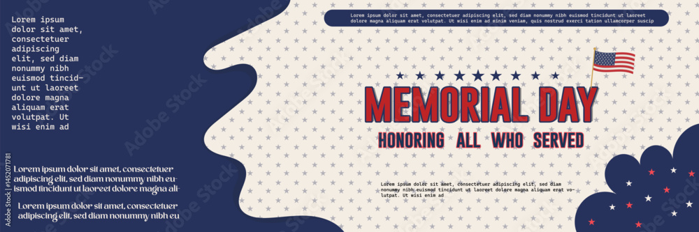 Obraz premium A horizontal banner design illustration for Memorial Day featuring the USA flag.