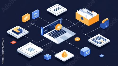 Illustrate metadata tagging and taxonomy structures with an image depicting the application of these concepts to digital files, showcasing organized data for efficient retrieval and management. photo