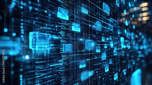 Illustrate metadata tagging and taxonomy structures with an image depicting the application of these concepts to digital files, showcasing organized data for efficient retrieval and management. photo