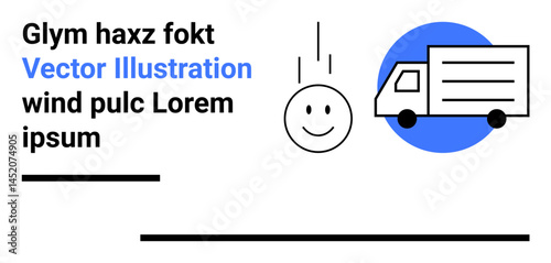 Smiling face drops down as a delivery truck moves forward. Ideal for logistics, transportation, communication, social interaction, delivery services, workplace humor, simple landing page