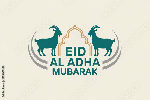 Eid al Adha Logo with Symmetrical Goats and Islamic Archway