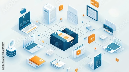 Illustrate metadata tagging and taxonomy structures with an image depicting the application of these concepts to digital files, showcasing organized data for efficient retrieval and management. photo