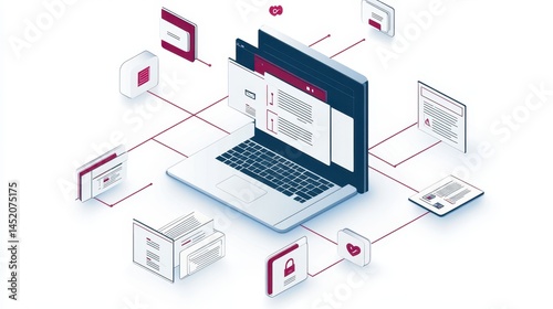 Illustrate metadata tagging and taxonomy structures with an image depicting the application of these concepts to digital files, showcasing organized data for efficient retrieval and management. photo