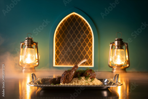 Eid al Adha Lamb Chop Dish with Ornate Teal Window