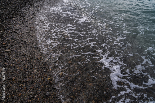 Obraz na płótnie Water sea beach. Nature river wave. Ocean stone coast. w salonie