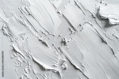 Photo of Many rough grey smears of acrylic oil paint on flat surface. Background texture for backdrops or mapping