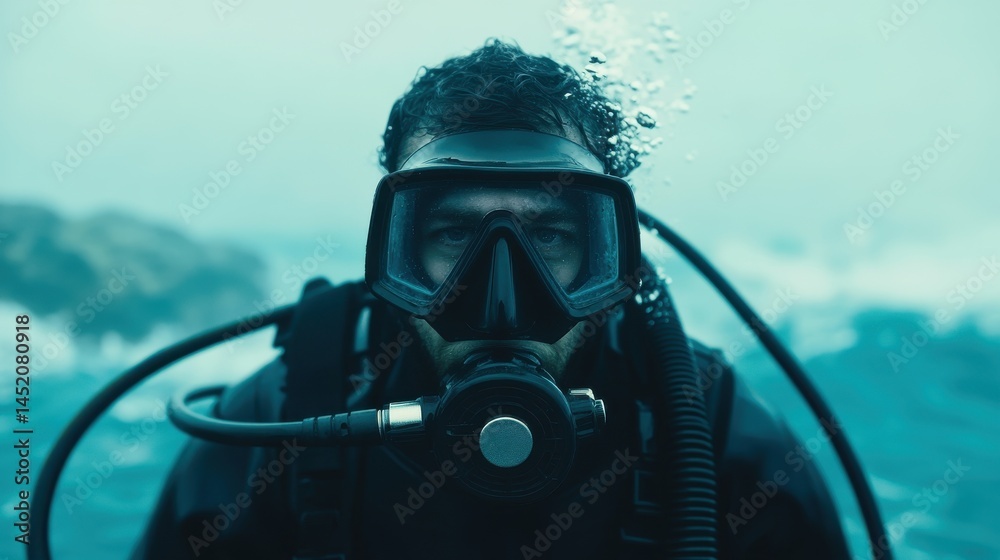 Diver exploring underwater depths, equipped with scuba gear, surrounded by marine life, creating a sense of adventure. Diver exploring underwater depths, equipped with scuba gear, surrounded by marine life, creating a sense of adventure.