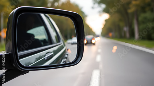 Close up traffic convex mirror, road safety concept