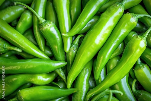 Fresh Organic Green Chili Peppers, Natural and Unprocessed Serrano Peppers for Culinary Use photo