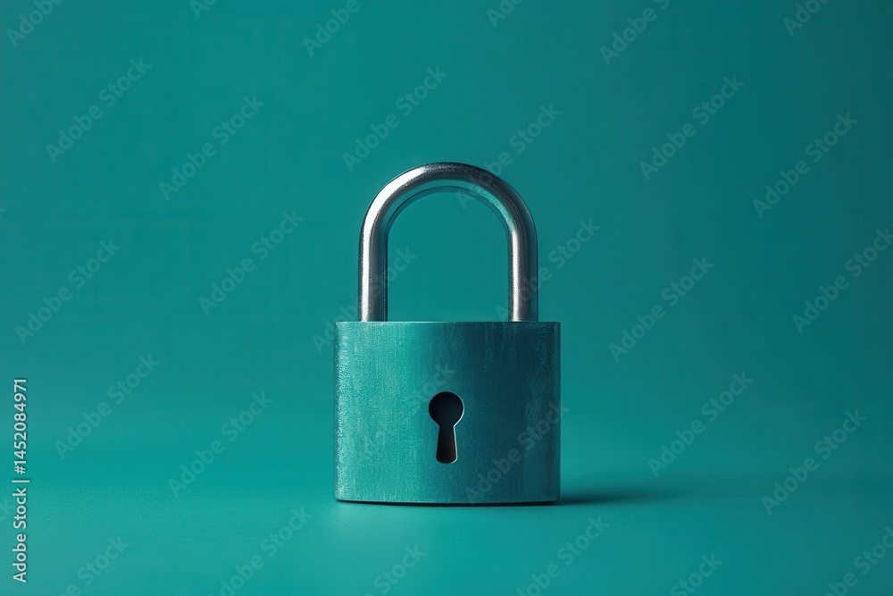 Naklejka premium Metallic Teal Padlock on Teal Background Security Concept