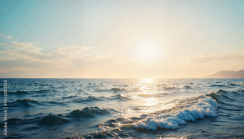 Obraz premium Serene ocean waves at dawn, tranquil coastal beauty